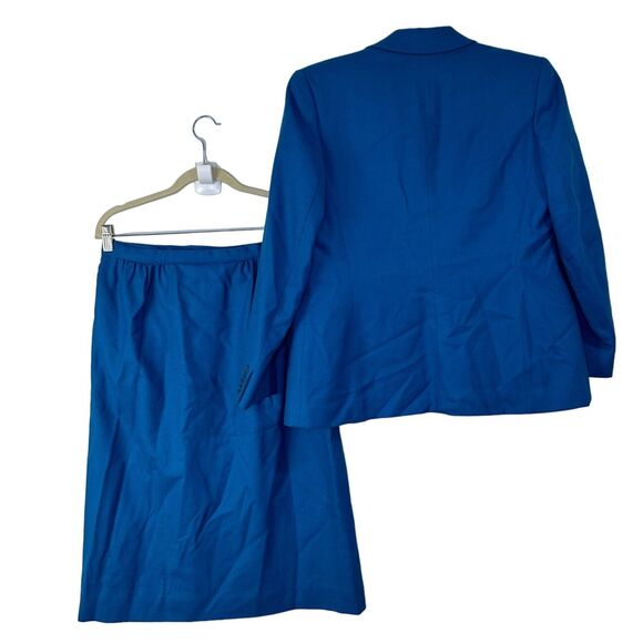 Vintage Pendleton Women's 10 Blazer Skirt Blouse Suit‎ Set Blue Wool USA Made - Picture 2 of 15